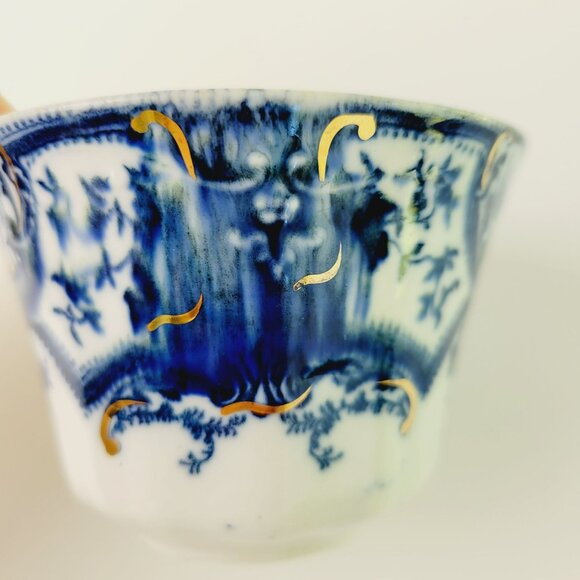 Antique J&G Meakin York Flow Blue Teacup and Saucer Gilded Gold c.1890-1910 - Picture 14 of 14
